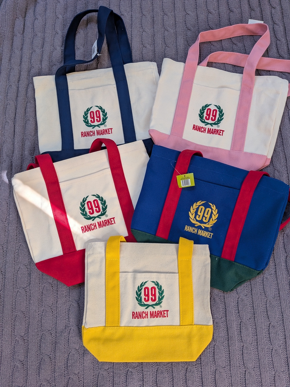 99 Ranch Mini Canvas Tote Bags Set Of 5 Assorted Colors BNWT